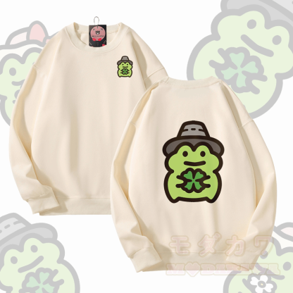 MODAKAWA かわいいカエルグラフィック ユニセックス スウェットシャツ - ベージュB - 5XL - image 7