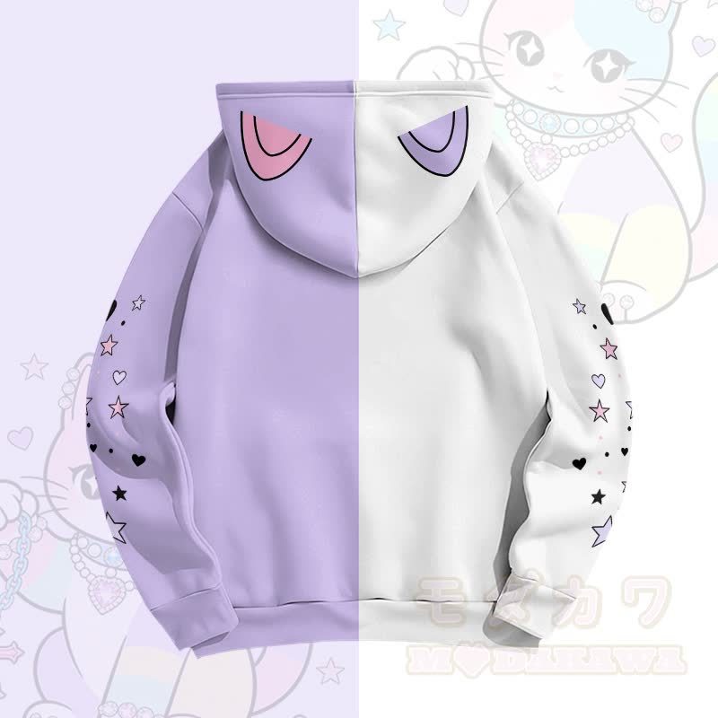 MODAKAWA スターハートキャットグラフィックカラーブロックプルオーバーパーカー - image 6