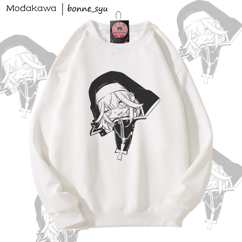 MODAKAWA X bonne_syu ゴシック ヌン グラフィック ユニセックス スウェットシャツ - White - 5XL - image 2
