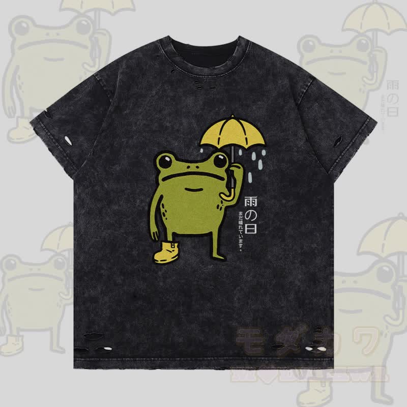 レイニーフロッグ グラフィックModakawaリップド Tシャツ - 黒 - 2XL - image 3