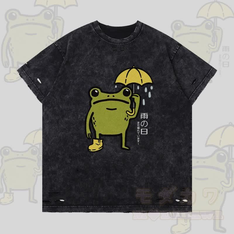 レイニーフロッグ グラフィックModakawaリップド Tシャツ - 黒 - 2XL - image 3