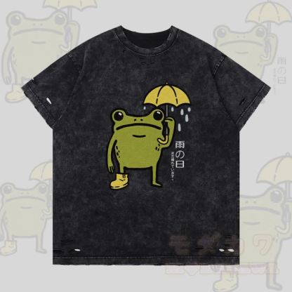 レイニーフロッグ グラフィックModakawaリップド Tシャツ - 黒 - 2XL - image 3