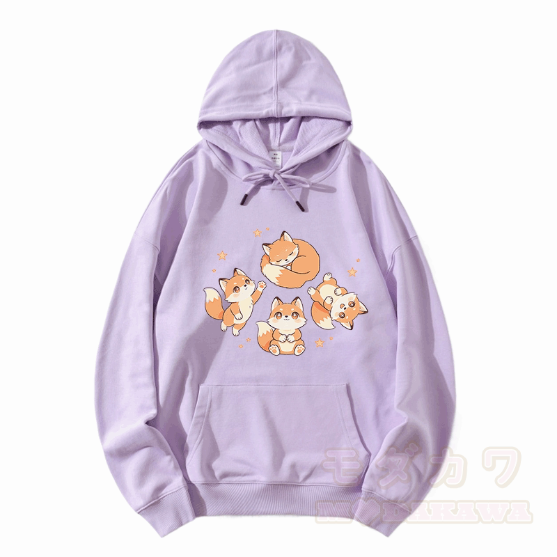 かわいいキツネ柄のModakawaゆったりコットンブレンドパーカー - 薄紫色 - 5XL - image 5