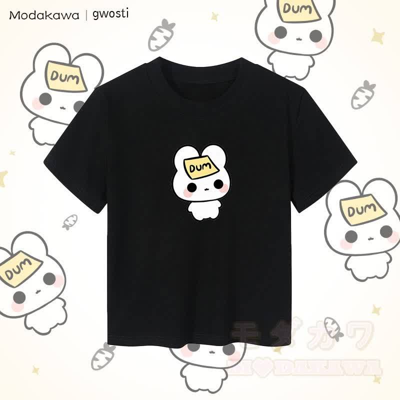 MODAKAWA X gwosti DUM バニーグラフィック レディース クロップドTシャツ 92% コーマ綿クロップトップ - 黒 - XL - image 5