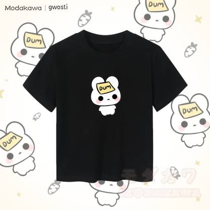 MODAKAWA X gwosti DUM バニーグラフィック レディース クロップドTシャツ 92% コーマ綿クロップトップ - 黒 - XL - image 5