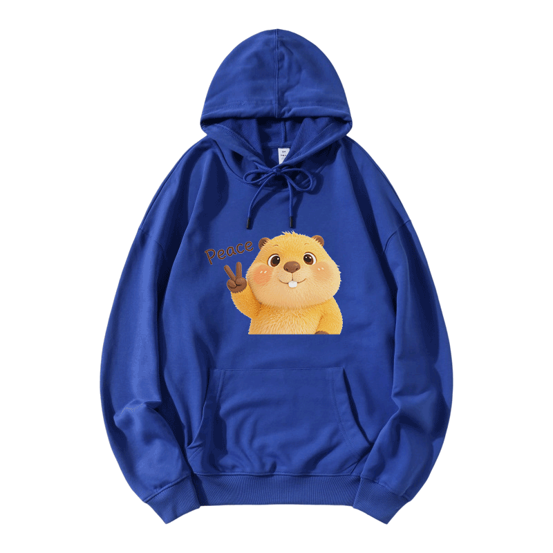 PEACE カピバラ グラフィックModakawaルーズ コットンブレンド フーディー - Blue - 5XL - image 2