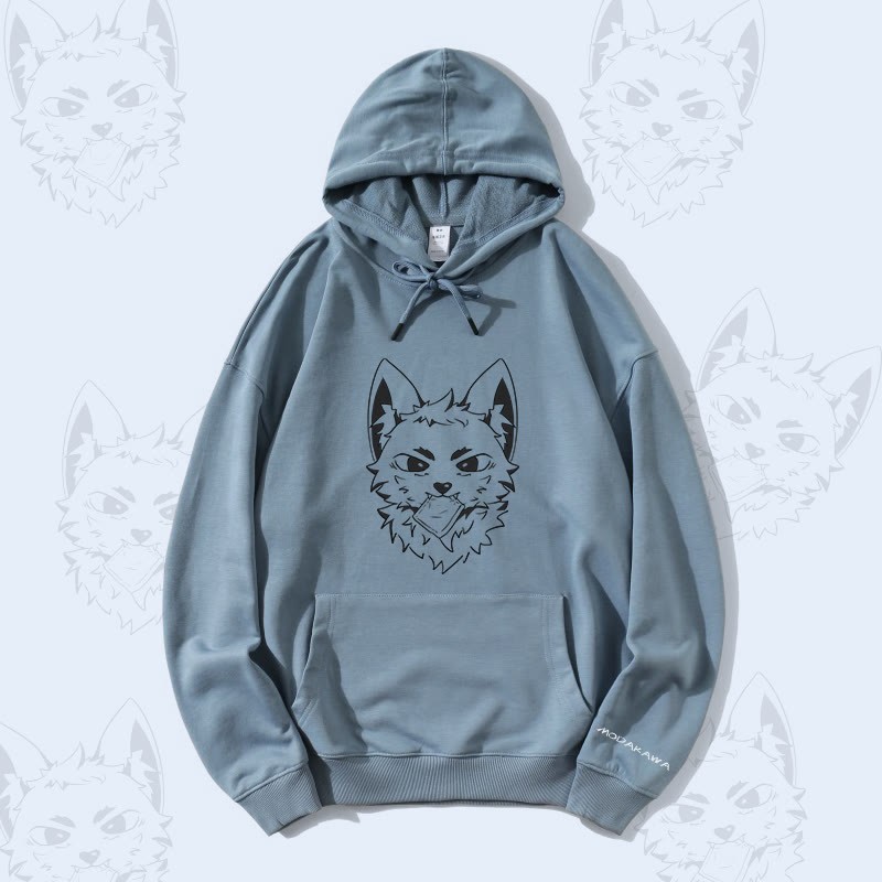 MODAKAWA シルバーフォックス グラフィック コットンブレンド ストリートウェア プルオーバーパーカー - Dusty Blue - 5XL - image 3
