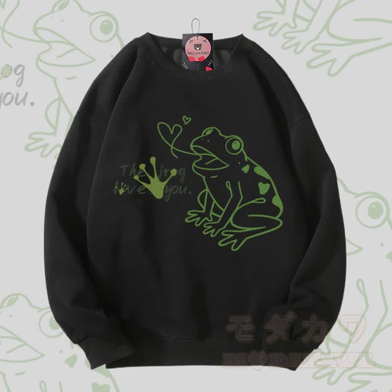 THE FROG LOVE YOU カエルグラフィック ユニセックス スウェットシャツ - 黒 - 5XL - image 4