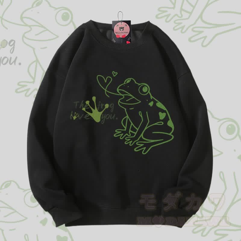 THE FROG LOVE YOU カエルグラフィック ユニセックス スウェットシャツ - 黒 - 5XL - image 4