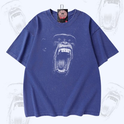 Roaring Ape グラフィックModakawaユニセックス ヴィンテージウォッシュ Tシャツ - Blue - 5XL - image 2