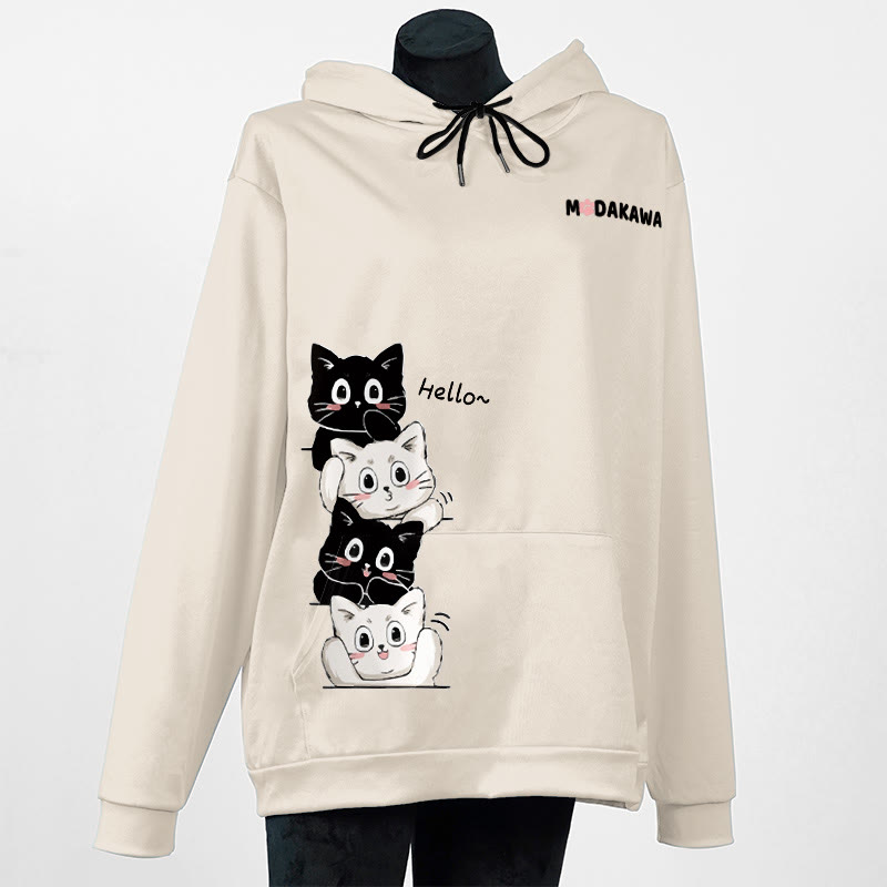 スタックキティレタープリントModakawaカワルーズパーカー - Apricot - 5XL - image 6