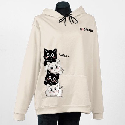 スタックキティレタープリントModakawaカワルーズパーカー - Apricot - 5XL - image 6