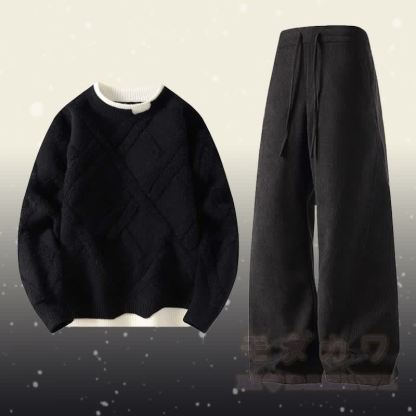 フェイクレイヤードニットセーター コーデュロイパンツ ツーピース - セットD - 4XL - image 4