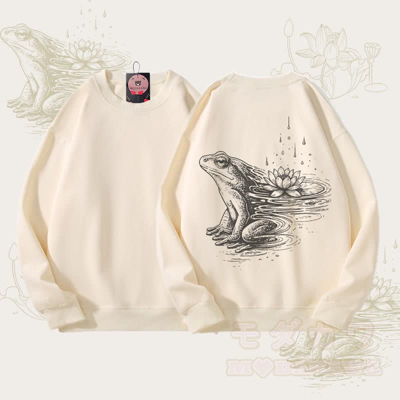 MODAKAWA フロッグ ロータス グラフィック ユニセックス スウェットシャツ - ベージュ - 5XL - image 3