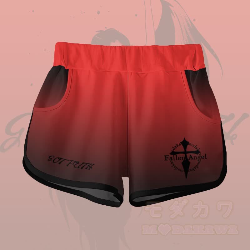 EVIL FAITH エンジェルグラフィックグラデーションTシャツショーツModakawaマッチングアウトフィット - 赤いショートパンツ - 5XL - image 9