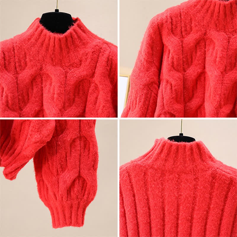 シックな純カラーケーブルセータースリップドレスのマッチングアウトフィット - image 12