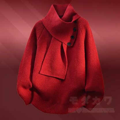 ニットフリース裏地セーターデニムパンツツーピース - 赤いセーター - 3XL - image 9