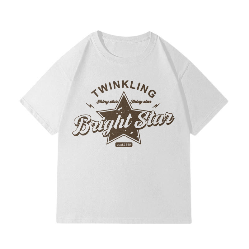 BRIGHT STARプリント100%綿ModakawaTシャツ - White - 5XL - image 5