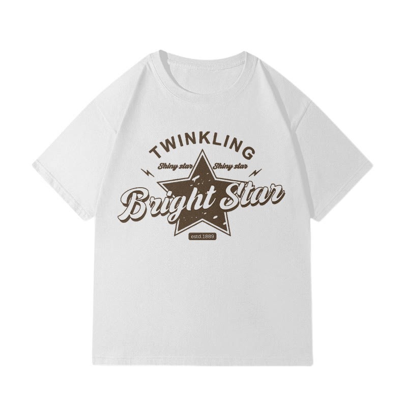 BRIGHT STARプリント100%綿ModakawaTシャツ - White - 5XL - image 5