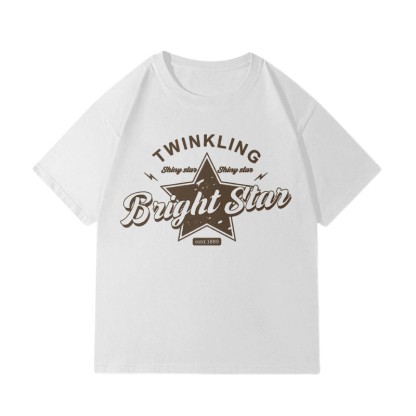 BRIGHT STARプリント100%綿ModakawaTシャツ - White - 5XL - image 5