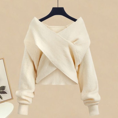 クロスニットセーター イレギュラーレースアップ スリップドレス マッチングアウトフィット - Apricot Sweater - XL - image 5