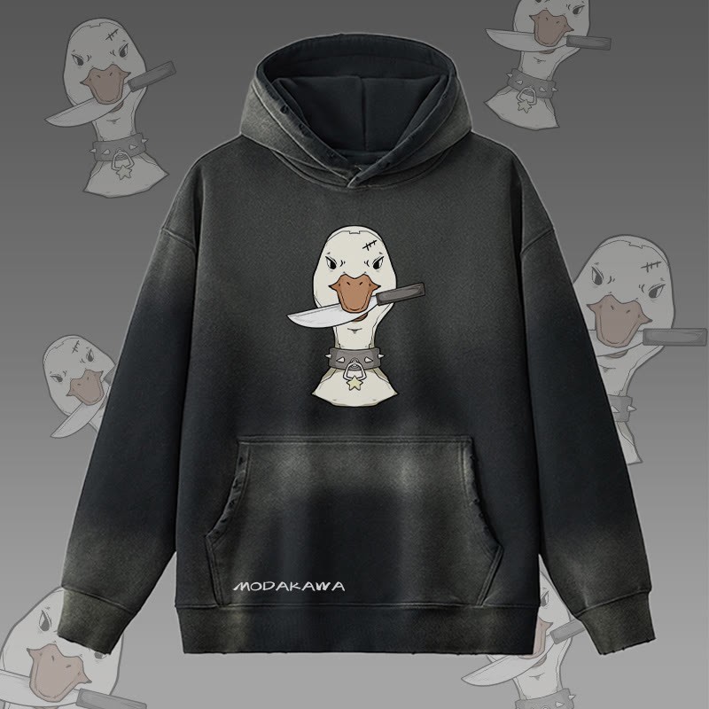 MODAKAWA グースウィズナイフグラフィック ヴィンテージウォッシュ加工 裏起毛 パーカー - Black - 2XL - image 3