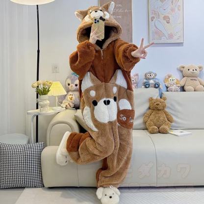 レッサーパンダのぬいぐるみフード付きワンジーパジャマ - image 4