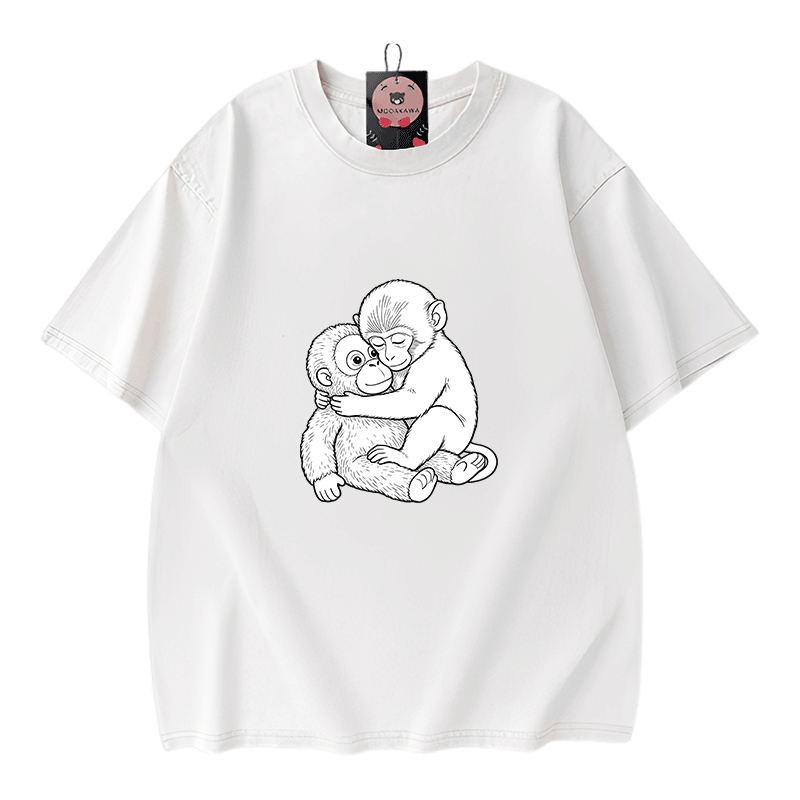 モンキーハグ グラフィックModakawaヴィンテージウォッシュ100%綿Tシャツ - White - 5XL - image 3