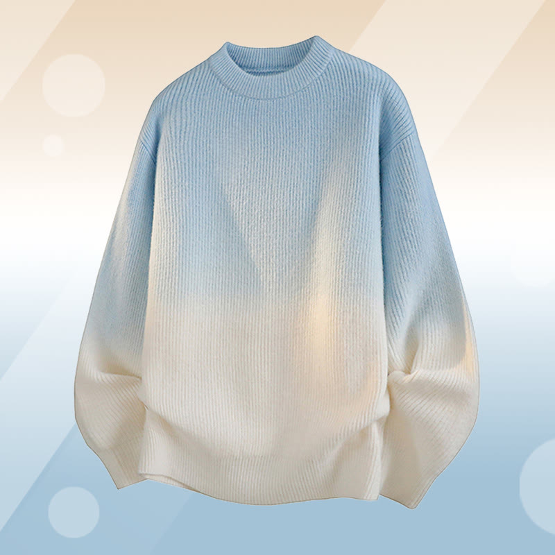 グラデーションニットセーター チェック柄 フリース裏地パンツ ツーピース - Blue Sweater - 2XL - image 7