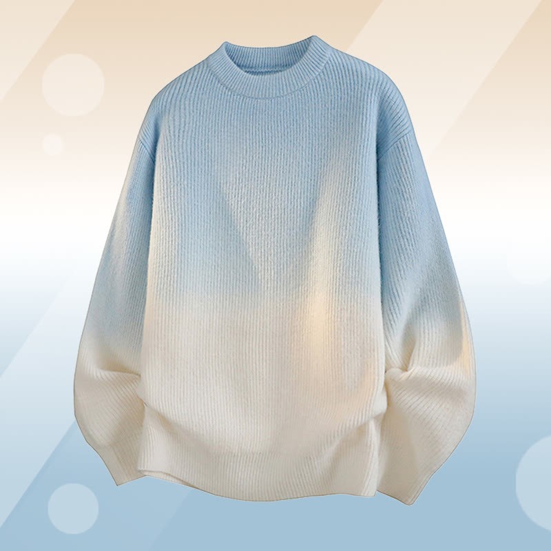 グラデーションニットセーター チェック柄 フリース裏地パンツ ツーピース - Blue Sweater - 2XL - image 7