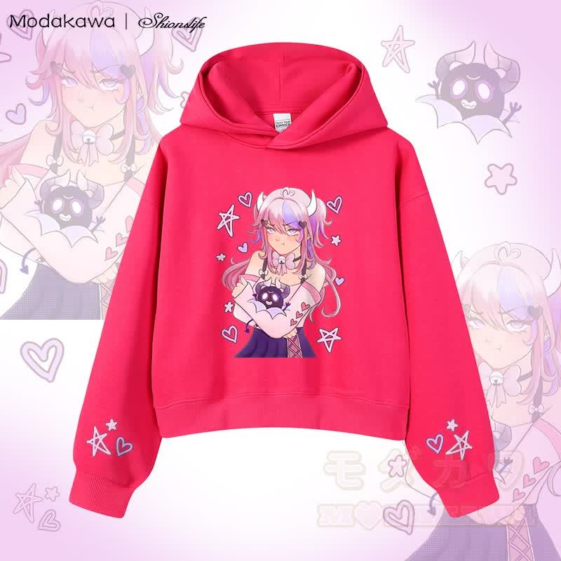 MODAKAWA X Shionslife アイアンマウス＆ブビ グラフィック クロップド綿パーカー - ローズレッド - 3XL - image 4