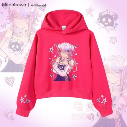 MODAKAWA X Shionslife アイアンマウス＆ブビ グラフィック クロップド綿パーカー - ローズレッド - 3XL - image 4