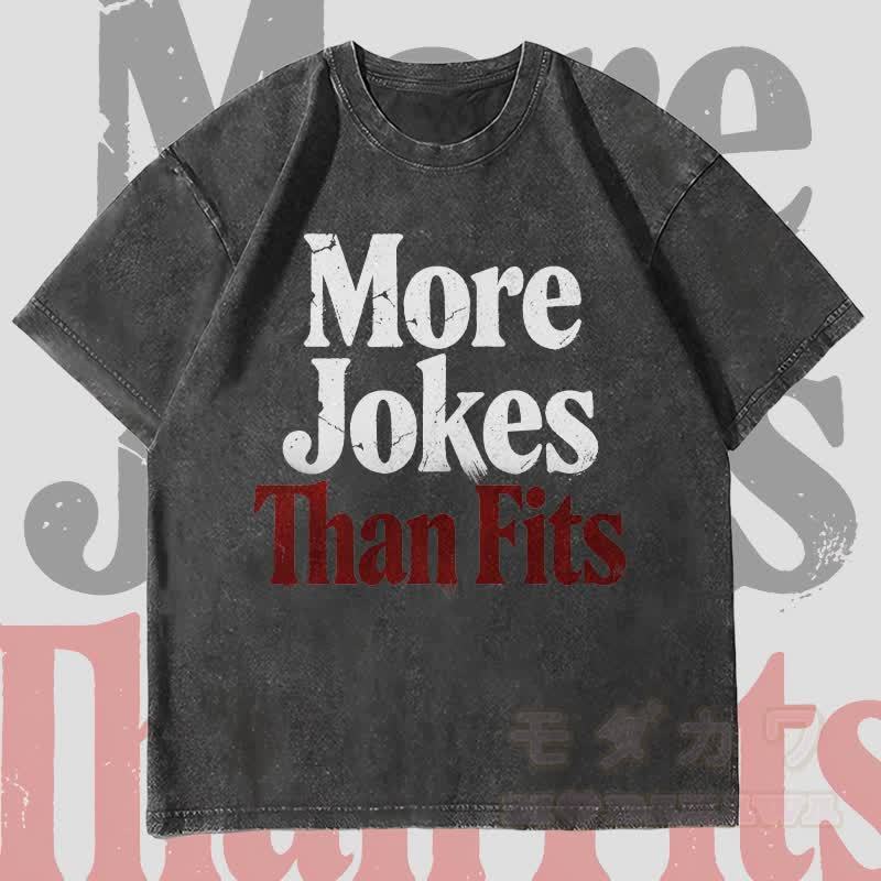 MODAKAWA MORE JOKES THAN FITS グラフィック ユニセックス ヴィンテージ ウォッシュド Tシャツ - 黒 - 4XL - image 4