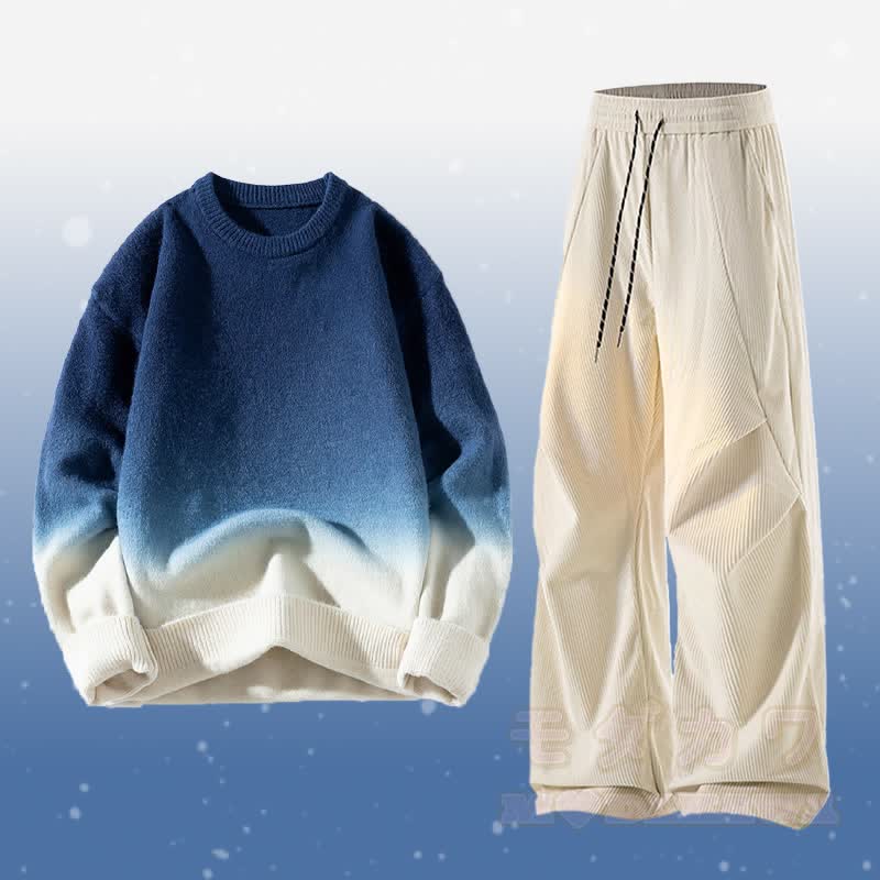 グラデーションニットセーター コーデュロイパンツ ツーピース - セットE - 3XL - image 5