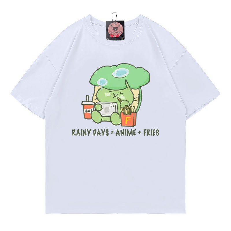 RAINY DAYS ANIME FRIES カエルプリント100%綿ModakawaTシャツ - White - 5XL - image 3