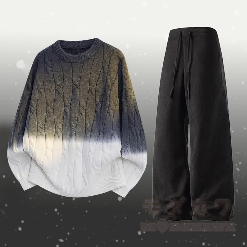 グラデーションニットセーターポケットパンツツーピース - セットD - 3XL - image 4