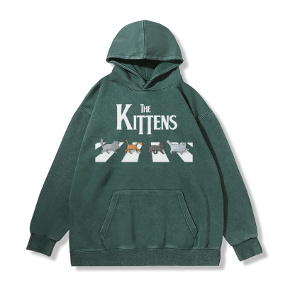 THE KITTENS ユニセックス ヴィンテージ ウォッシュド パーカー アビーロード キャット グラフィック プルオーバー - Green - 2XL - image 4