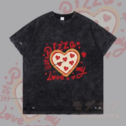 MODAKAWA ハート型ピザグラフィック リップドTシャツ - 黒 - 2XL - image 3