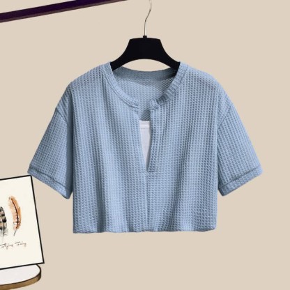 フェイクツーピース クロップトップ Tシャツ カジュアルパンツ ツーピースセット - image 12