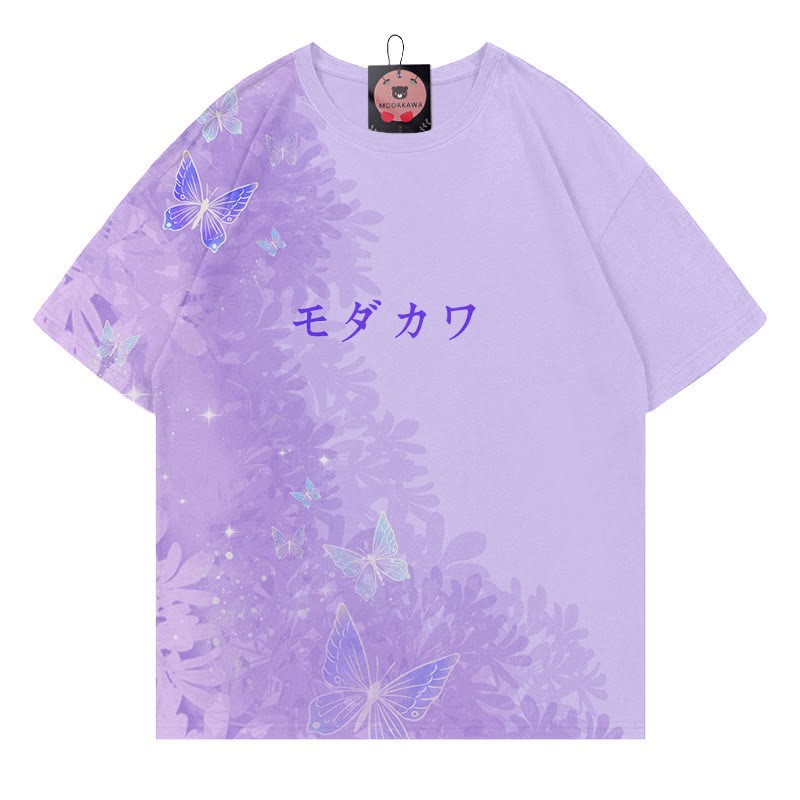 バタフライグラデーションレタープリントModakawaTシャツ - 紫 - 5XL - image 3