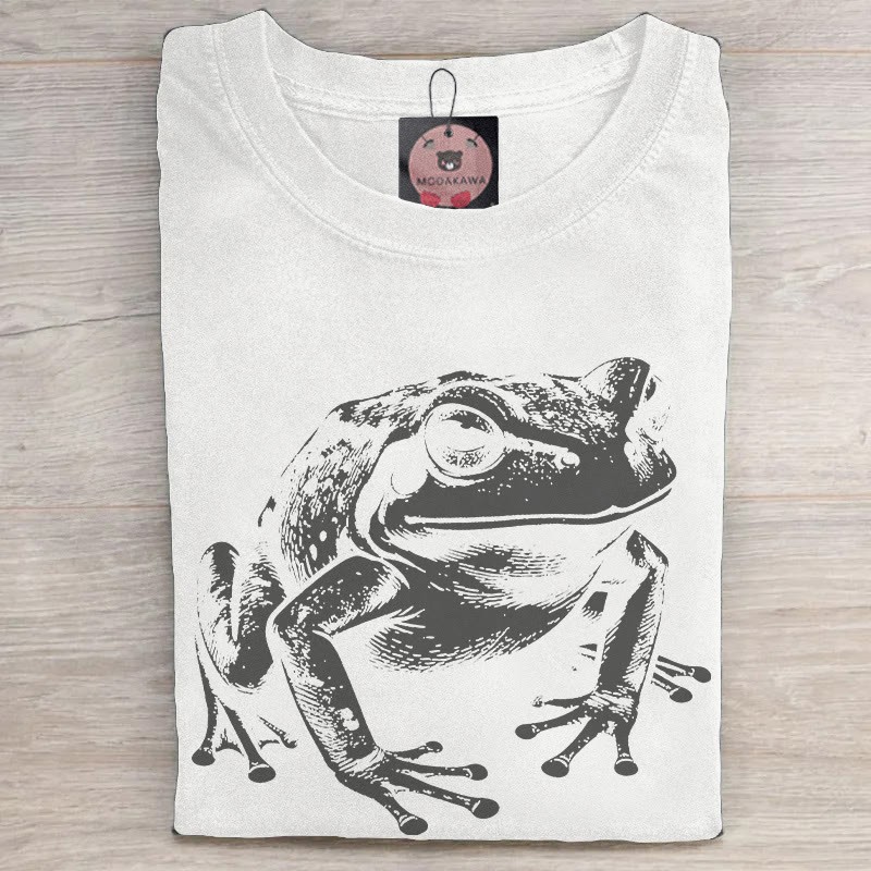 MODAKAWA カエル柄 ユニセックス ヴィンテージウォッシュ加工Tシャツ - White - 5XL - image 3