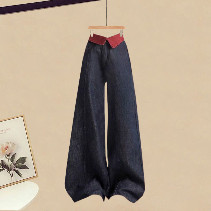 クロスニットセーター ハイネックトップス デニムパンツ マッチングアウトフィット - Pants - XL - image 3