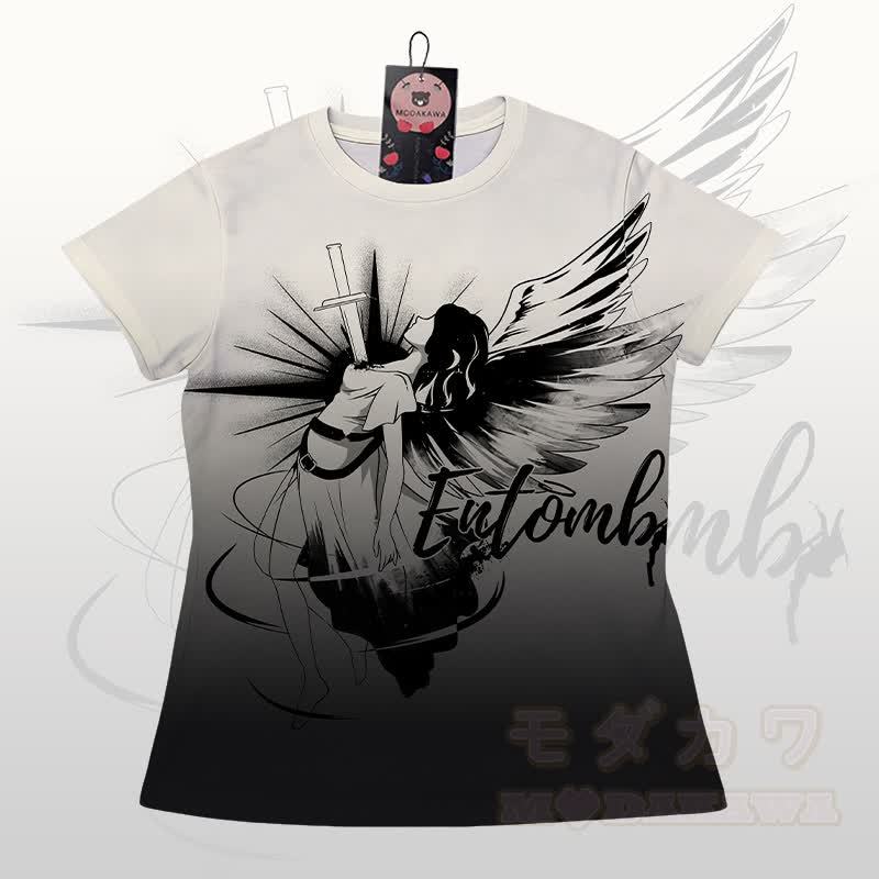 ENTOMB グラフィックグラデーションTシャツショーツModakawaマッチングアウトフィット - 黒とベージュのTシャツ - 5XL - image 4