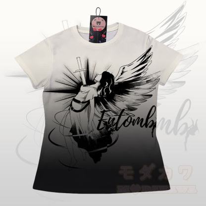 ENTOMB グラフィックグラデーションTシャツショーツModakawaマッチングアウトフィット - 黒とベージュのTシャツ - 5XL - image 4