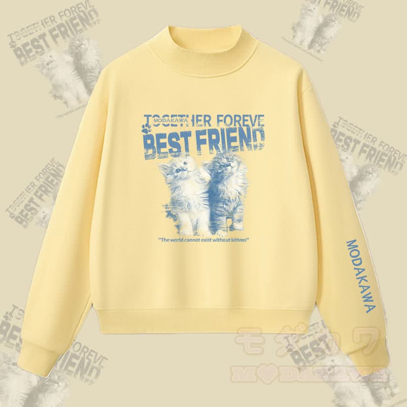 MODAKAWA BEST FRIEND キャットグラフィック 裏起毛スウェットシャツ - 黄色 - L - image 4