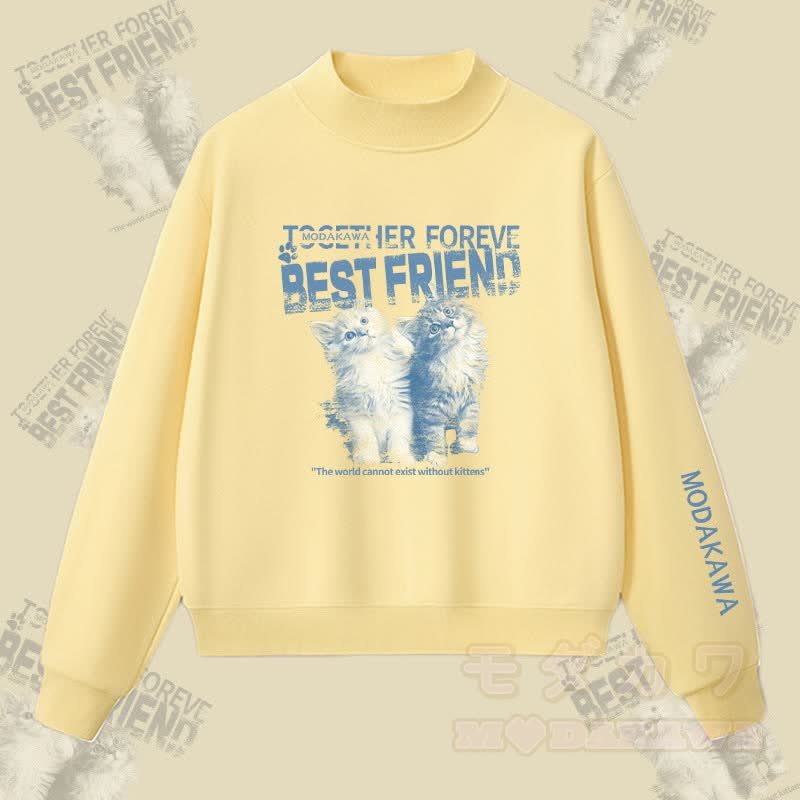 MODAKAWA BEST FRIEND キャットグラフィック 裏起毛スウェットシャツ - 黄色 - L - image 4
