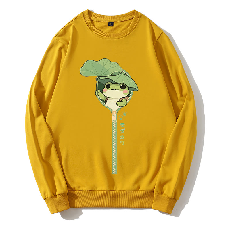 フロッグジッパーグラフィックラウンドカラースウェットシャツ - Yellow - 5XL - image 3