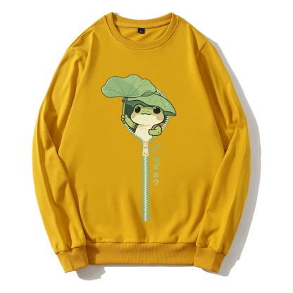 フロッグジッパーグラフィックラウンドカラースウェットシャツ - Yellow - 5XL - image 3