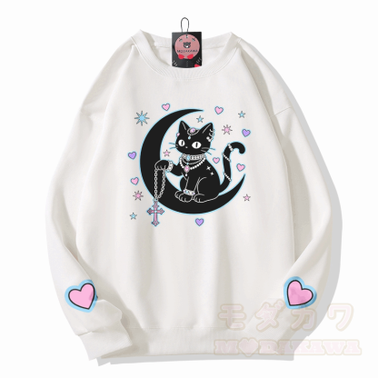占星術黒猫グラフィックModakawaスウェットシャツ - 白 - 5XL - image 4