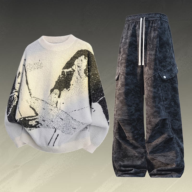 ヴィンテージニットセーターカーゴパンツツーピース - Set B - 3XL - image 2